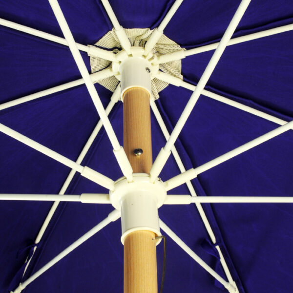 Fiberglass Rib Wood Beach Umbrella upper and lower hub closeup